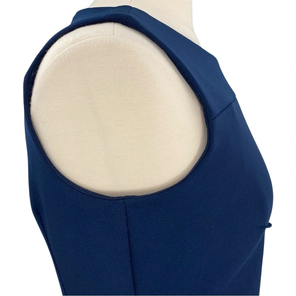 Calvin Klein Navy Blue Side Pleated Classic Sleeveless Midi BodyCon Sheath Dress - Picture 6 of 16
